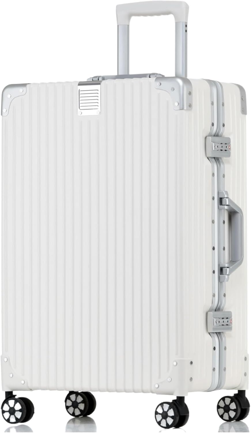 Carry On Luggage with Spinner Wheels, PC Hard Shell Zipperless Suitcase with Aluminum Frame and TSA Locks, 22x14x9 Airline Approved Lightweight Luggage for Business Travel (White, 20 Inch)