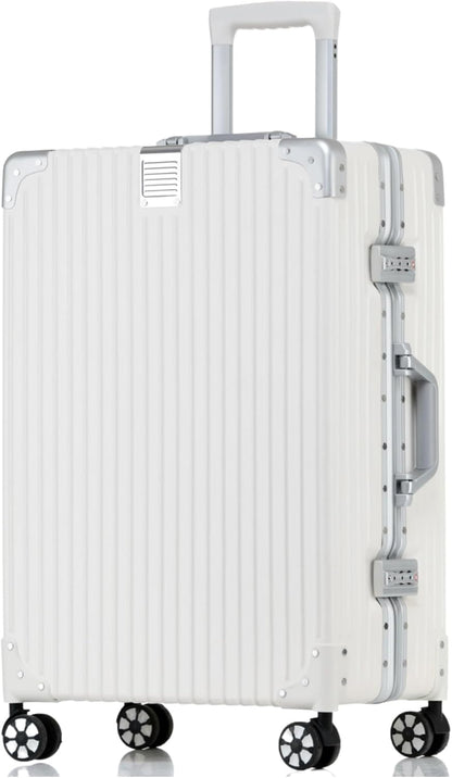 Carry On Luggage with Spinner Wheels, PC Hard Shell Zipperless Suitcase with Aluminum Frame and TSA Locks, 22x14x9 Airline Approved Lightweight Luggage for Business Travel (White, 20 Inch)