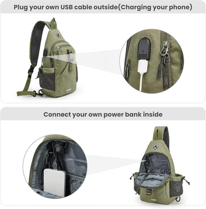Canvas Crossbody Sling Bag with RFID Blocking for Women Men | Hiking Backpack with USB Charging Port, Fits 9.7" Pad
