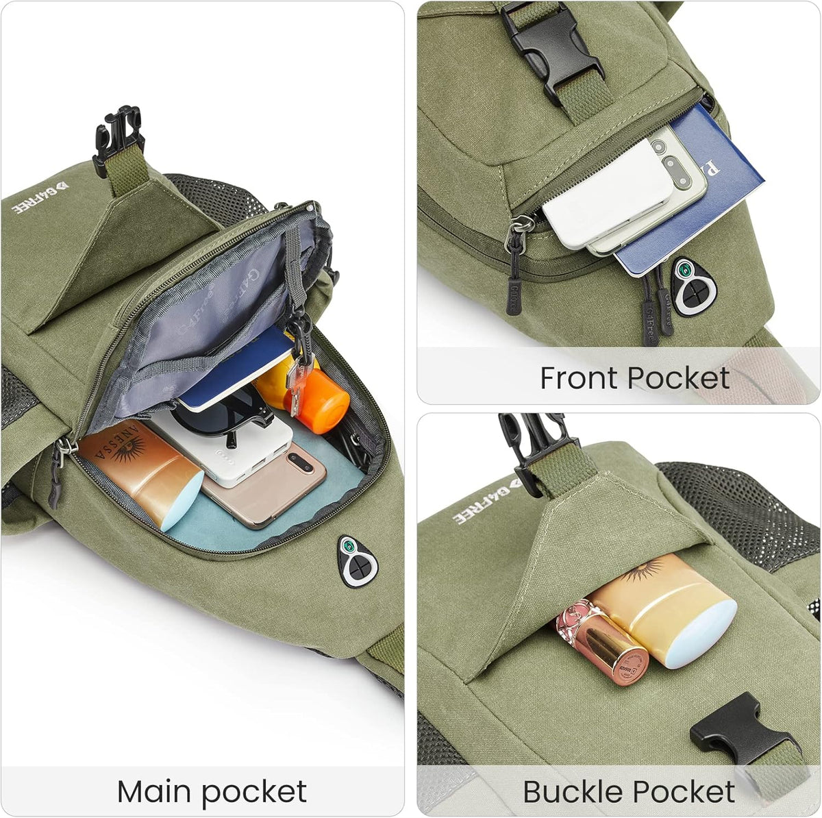 Canvas Crossbody Sling Bag with RFID Blocking for Women Men | Hiking Backpack with USB Charging Port, Fits 9.7" Pad