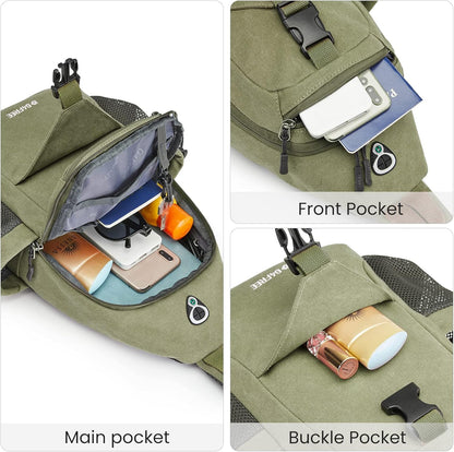 Canvas Crossbody Sling Bag with RFID Blocking for Women Men | Hiking Backpack with USB Charging Port, Fits 9.7" Pad