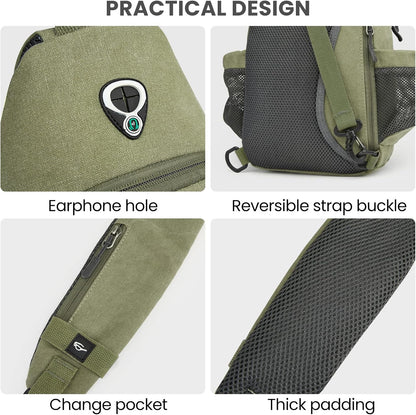 Canvas Crossbody Sling Bag with RFID Blocking for Women Men | Hiking Backpack with USB Charging Port, Fits 9.7" Pad