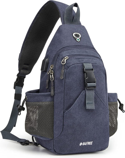 Canvas Crossbody Sling Bag with RFID Blocking for Women Men | Hiking Backpack with USB Charging Port, Fits 9.7" Pad