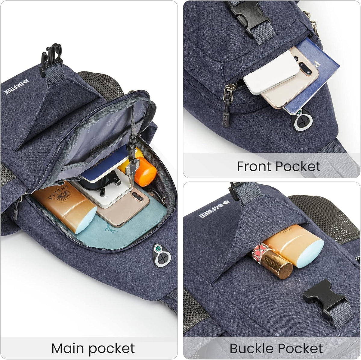Canvas Crossbody Sling Bag with RFID Blocking for Women Men | Hiking Backpack with USB Charging Port, Fits 9.7" Pad