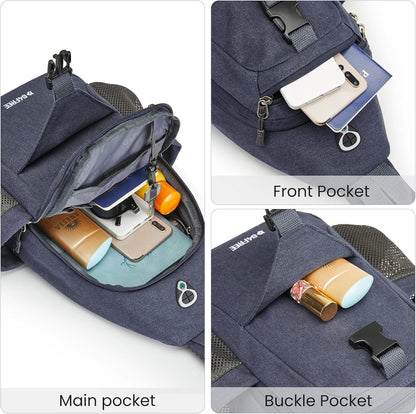 Canvas Crossbody Sling Bag with RFID Blocking for Women Men | Hiking Backpack with USB Charging Port, Fits 9.7" Pad