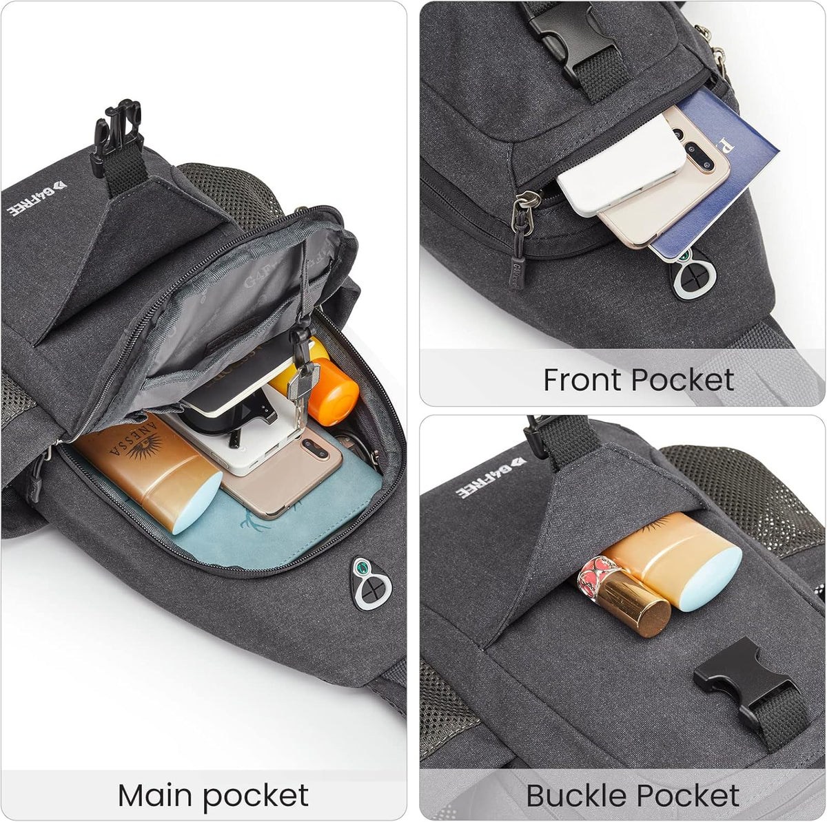 Canvas Crossbody Sling Bag with RFID Blocking for Women Men | Hiking Backpack with USB Charging Port, Fits 9.7" Pad
