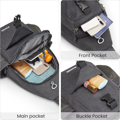 Canvas Crossbody Sling Bag with RFID Blocking for Women Men | Hiking Backpack with USB Charging Port, Fits 9.7" Pad