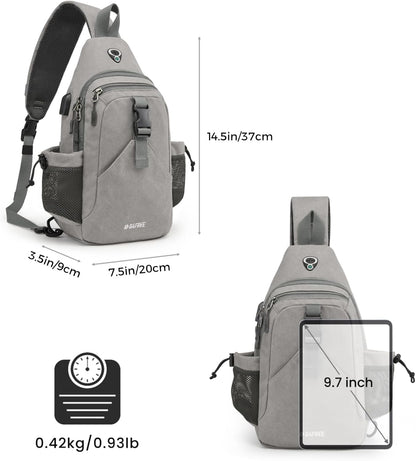 Canvas Crossbody Sling Bag with RFID Blocking for Women Men | Hiking Backpack with USB Charging Port, Fits 9.7" Pad