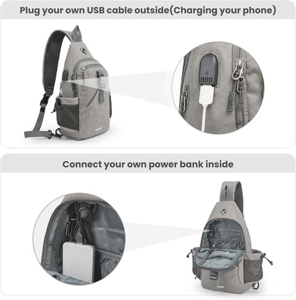 Canvas Crossbody Sling Bag with RFID Blocking for Women Men | Hiking Backpack with USB Charging Port, Fits 9.7" Pad
