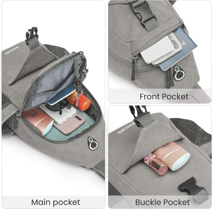 Canvas Crossbody Sling Bag with RFID Blocking for Women Men | Hiking Backpack with USB Charging Port, Fits 9.7" Pad