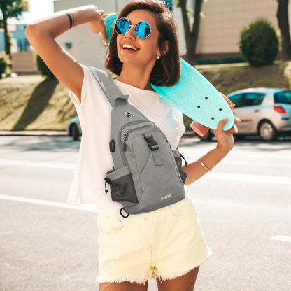 Canvas Crossbody Sling Bag with RFID Blocking for Women Men | Hiking Backpack with USB Charging Port, Fits 9.7" Pad