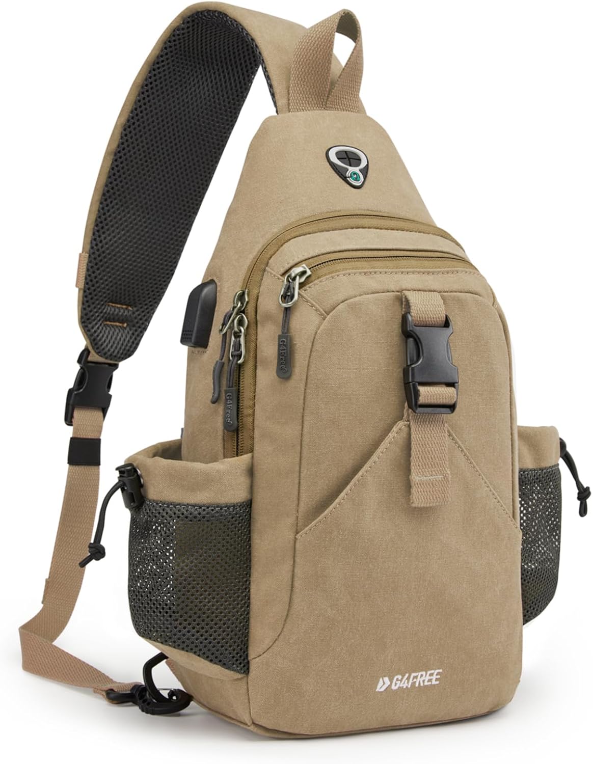 Canvas Crossbody Sling Bag with RFID Blocking for Women Men | Hiking Backpack with USB Charging Port, Fits 9.7" Pad