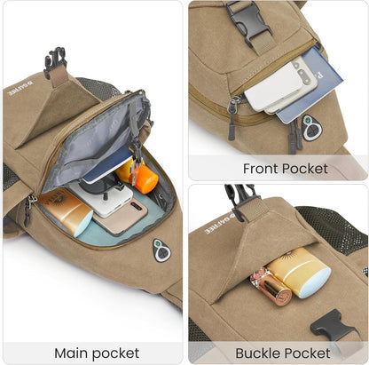 Canvas Crossbody Sling Bag with RFID Blocking for Women Men | Hiking Backpack with USB Charging Port, Fits 9.7" Pad