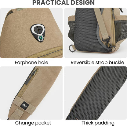 Canvas Crossbody Sling Bag with RFID Blocking for Women Men | Hiking Backpack with USB Charging Port, Fits 9.7" Pad