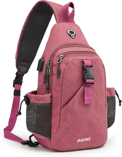 Canvas Crossbody Sling Bag with RFID Blocking for Women Men | Hiking Backpack with USB Charging Port, Fits 9.7" Pad