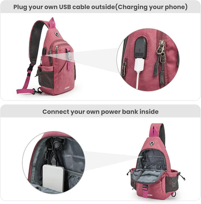 Canvas Crossbody Sling Bag with RFID Blocking for Women Men | Hiking Backpack with USB Charging Port, Fits 9.7" Pad