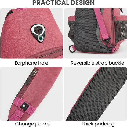 Canvas Crossbody Sling Bag with RFID Blocking for Women Men | Hiking Backpack with USB Charging Port, Fits 9.7" Pad
