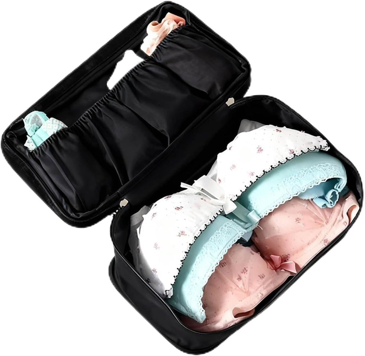 Portable Travel Storage Organizer Waterproof Underwear Bra Socks Bag USB Case Underwear Bra Storage Bag Waterproof Travel Organizers(Black)