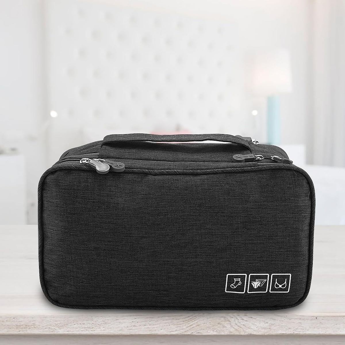 Portable Travel Storage Organizer Waterproof Underwear Bra Socks Bag USB Case Underwear Bra Storage Bag Waterproof Travel Organizers(Black)