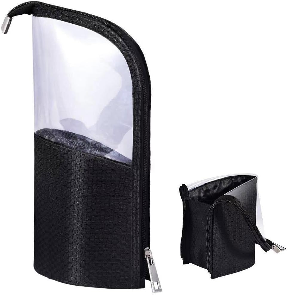 ANEMEL Black Travel Makeup Brush Holder, Organizer Bag Cosmetic Zipper Pouch Portable Dust-Free Stand-Up Toiletry Stationery