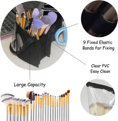 ANEMEL Black Travel Makeup Brush Holder, Organizer Bag Cosmetic Zipper Pouch Portable Dust-Free Stand-Up Toiletry Stationery