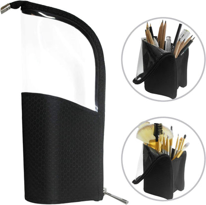 ANEMEL Black Travel Makeup Brush Holder, Organizer Bag Cosmetic Zipper Pouch Portable Dust-Free Stand-Up Toiletry Stationery