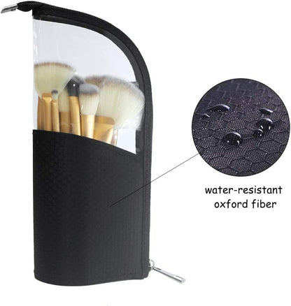 ANEMEL Black Travel Makeup Brush Holder, Organizer Bag Cosmetic Zipper Pouch Portable Dust-Free Stand-Up Toiletry Stationery