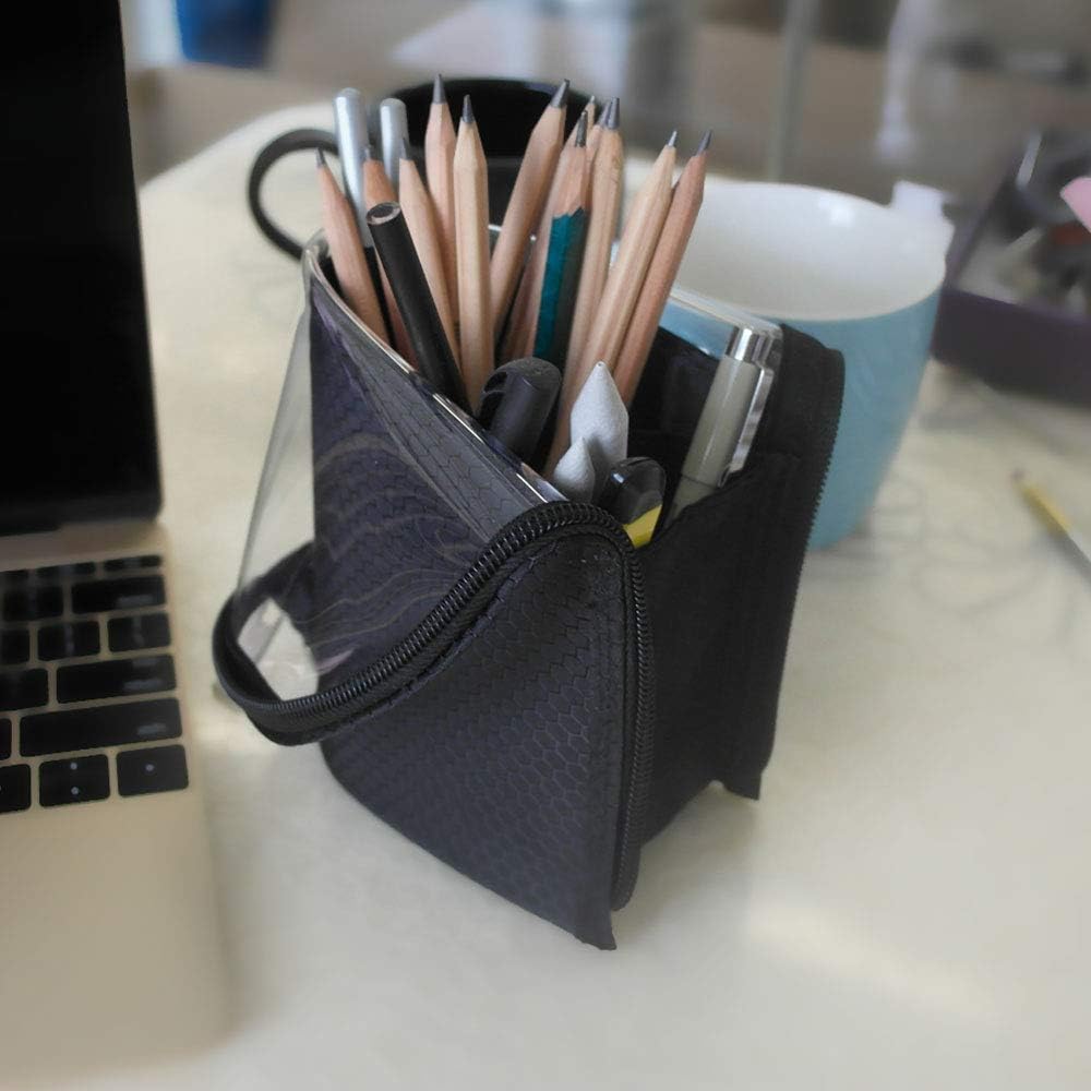 ANEMEL Black Travel Makeup Brush Holder, Organizer Bag Cosmetic Zipper Pouch Portable Dust-Free Stand-Up Toiletry Stationery