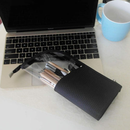 ANEMEL Black Travel Makeup Brush Holder, Organizer Bag Cosmetic Zipper Pouch Portable Dust-Free Stand-Up Toiletry Stationery