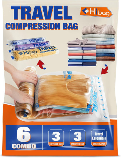 Compression Bags for Travel Essentials, Roll Up Bags No Vacuum Needed | for Cruise Flight, Extra Thick, Luggage Size Carry-on Suitcase Backpack, Waterproof