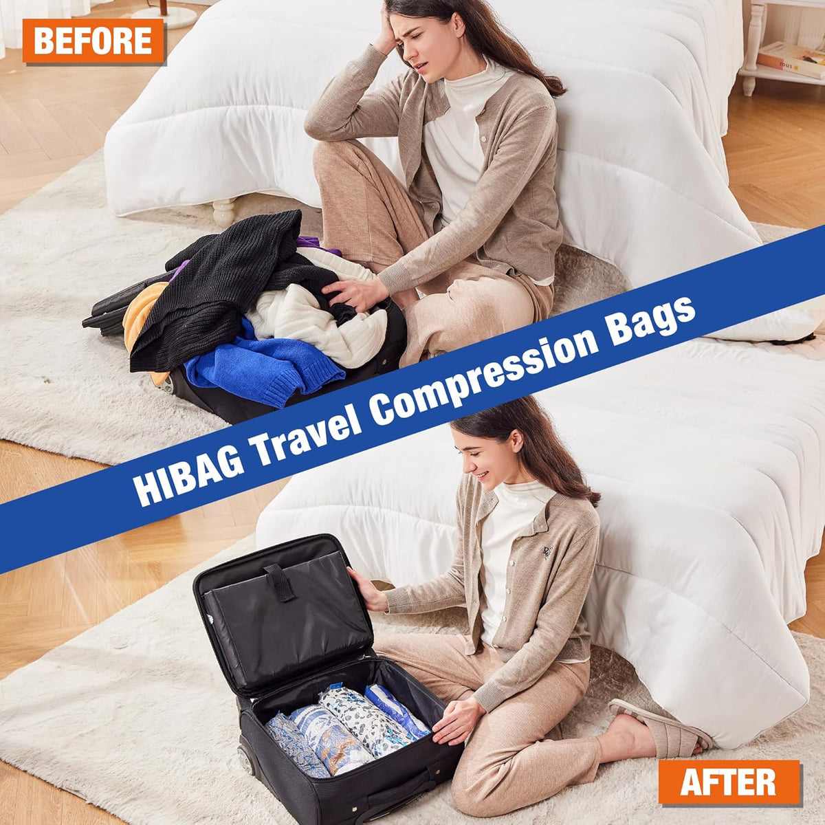 Compression Bags for Travel Essentials, Roll Up Bags No Vacuum Needed | for Cruise Flight, Extra Thick, Luggage Size Carry-on Suitcase Backpack, Waterproof