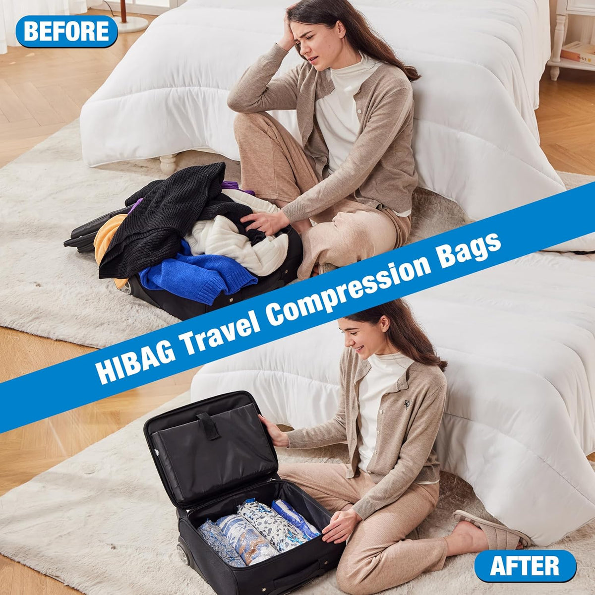 Compression Bags for Travel Essentials, Roll Up Bags No Vacuum Needed | for Cruise Flight, Extra Thick, Luggage Size Carry-on Suitcase Backpack, Waterproof