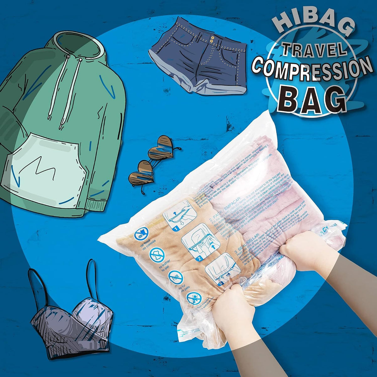 Compression Bags for Travel Essentials, Roll Up Bags No Vacuum Needed | for Cruise Flight, Extra Thick, Luggage Size Carry-on Suitcase Backpack, Waterproof