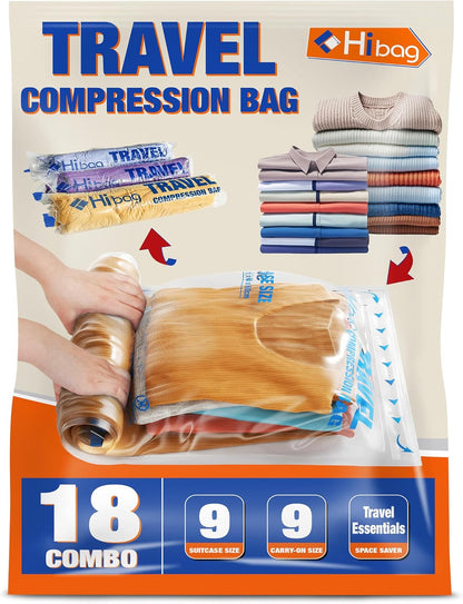 Compression Bags for Travel Essentials, Roll Up Bags No Vacuum Needed | for Cruise Flight, Extra Thick, Luggage Size Carry-on Suitcase Backpack, Waterproof