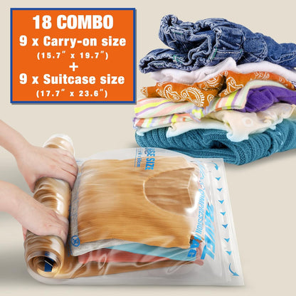 Compression Bags for Travel Essentials, Roll Up Bags No Vacuum Needed | for Cruise Flight, Extra Thick, Luggage Size Carry-on Suitcase Backpack, Waterproof