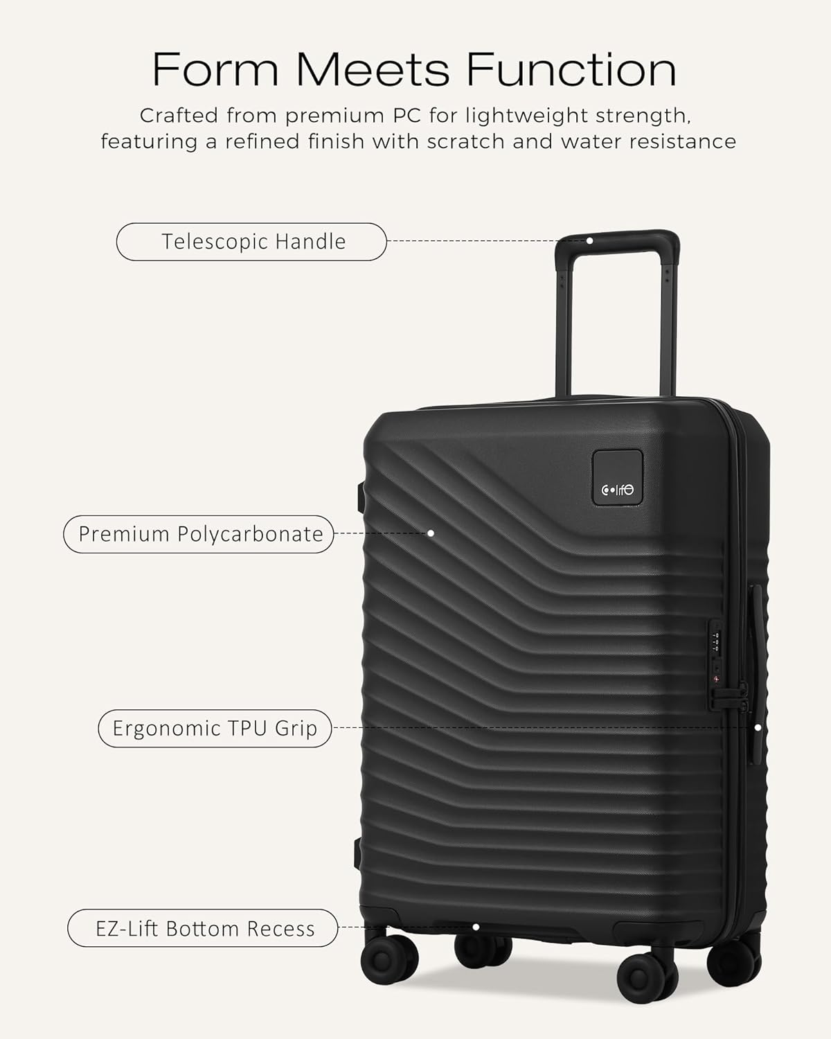 Carry On Luggage Expandable Hardside Upgrade PC Durable Lightweight Travel Suitcases with Dual Spinner Wheels & TSA Lock (Black, Carry-On 20-Inch)
