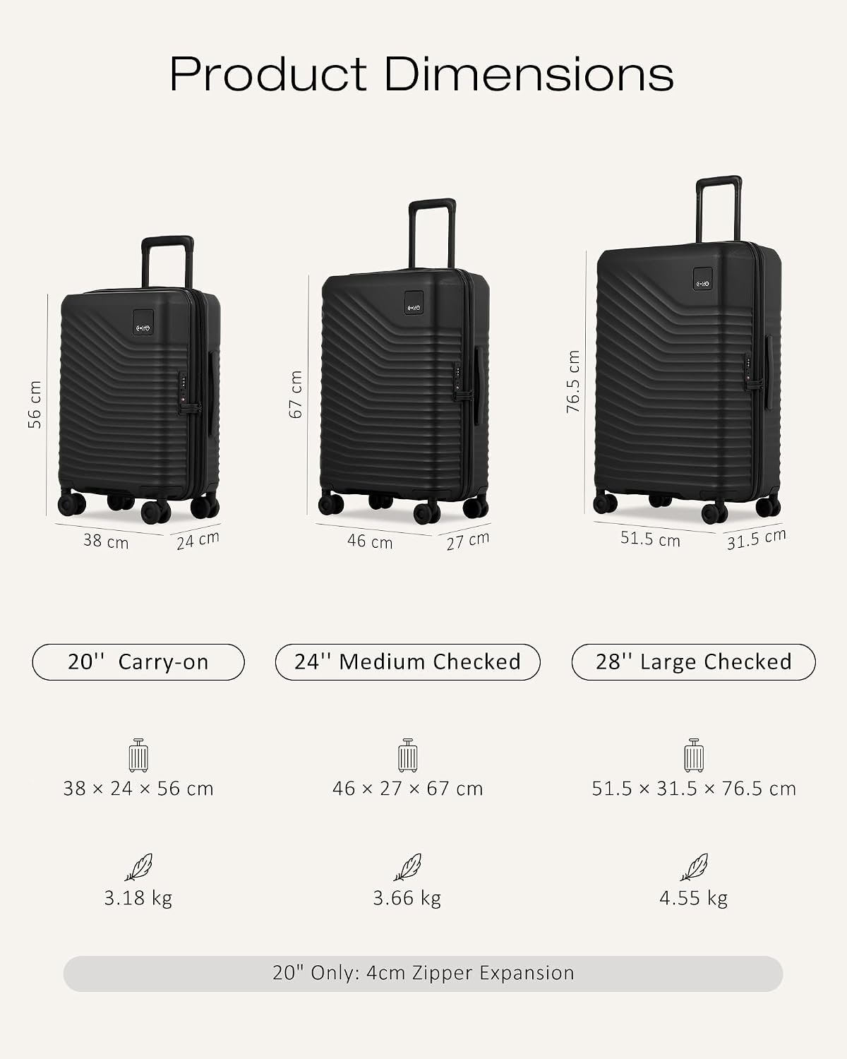 Carry On Luggage Expandable Hardside Upgrade PC Durable Lightweight Travel Suitcases with Dual Spinner Wheels & TSA Lock (Black, Carry-On 20-Inch)