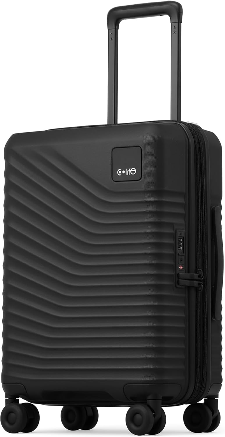 Carry On Luggage Expandable Hardside Upgrade PC Durable Lightweight Travel Suitcases with Dual Spinner Wheels & TSA Lock (Black, Carry-On 20-Inch)