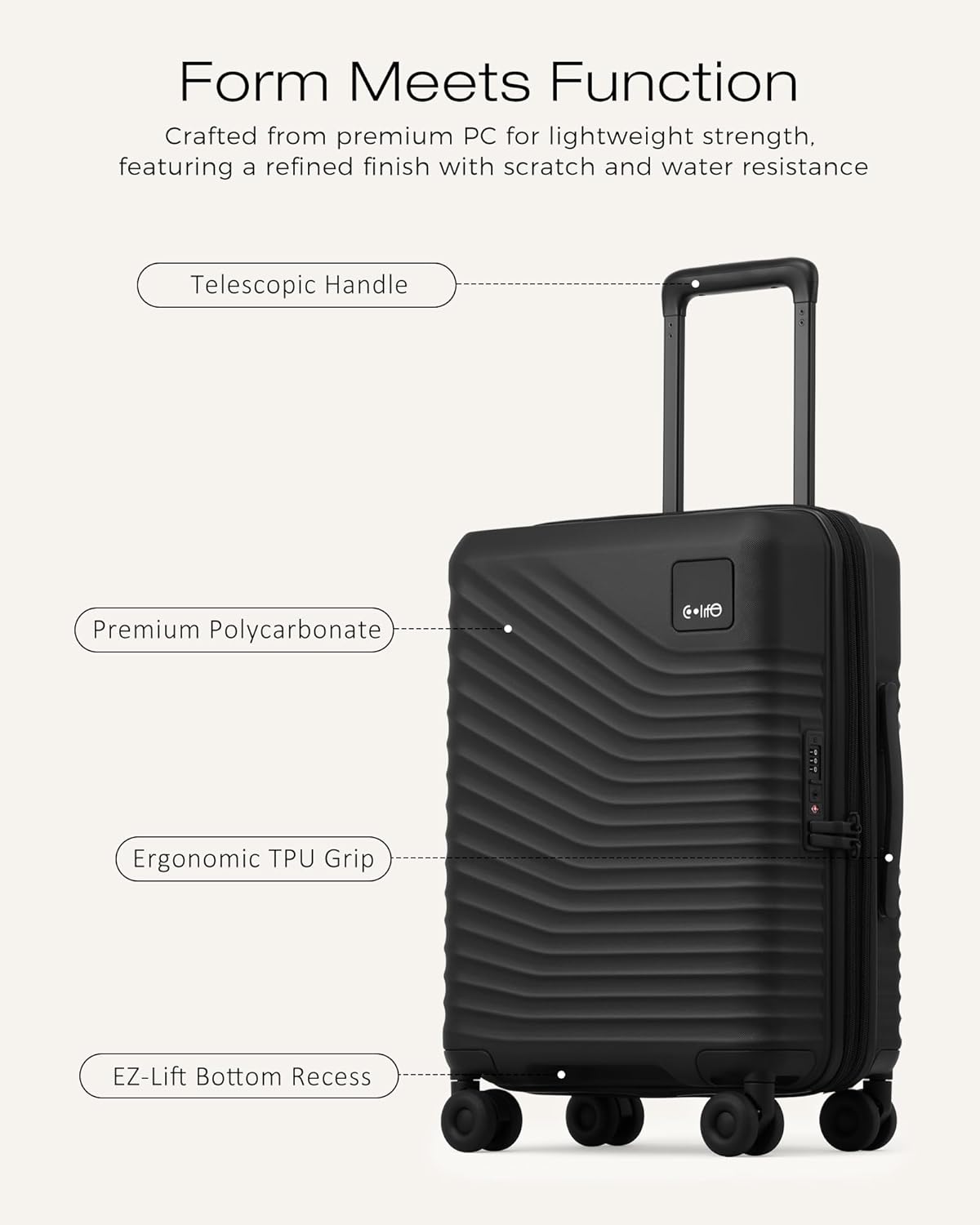 Carry On Luggage Expandable Hardside Upgrade PC Durable Lightweight Travel Suitcases with Dual Spinner Wheels & TSA Lock (Black, Carry-On 20-Inch)