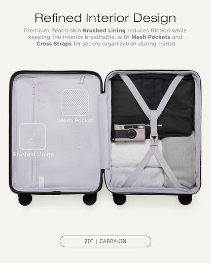 Carry On Luggage Expandable Hardside Upgrade PC Durable Lightweight Travel Suitcases with Dual Spinner Wheels & TSA Lock (Black, Carry-On 20-Inch)