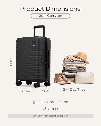 Carry On Luggage Expandable Hardside Upgrade PC Durable Lightweight Travel Suitcases with Dual Spinner Wheels & TSA Lock (Black, Carry-On 20-Inch)