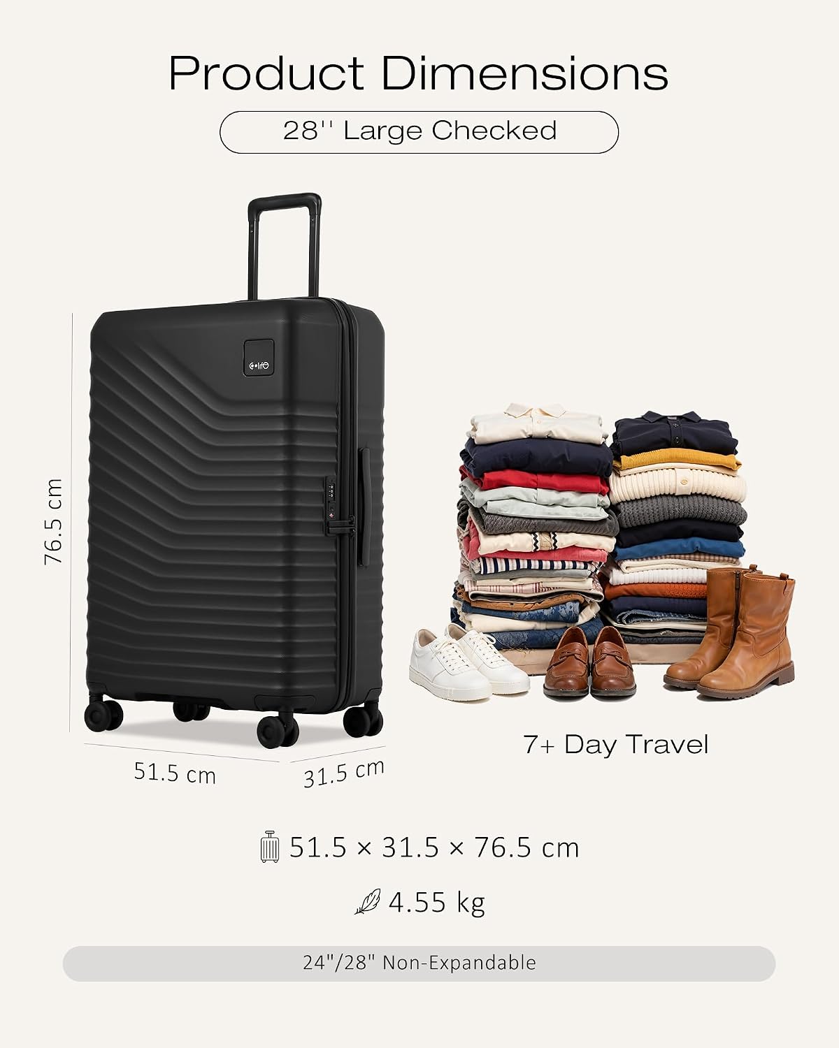 Carry On Luggage Expandable Hardside Upgrade PC Durable Lightweight Travel Suitcases with Dual Spinner Wheels & TSA Lock (Black, Carry-On 20-Inch)
