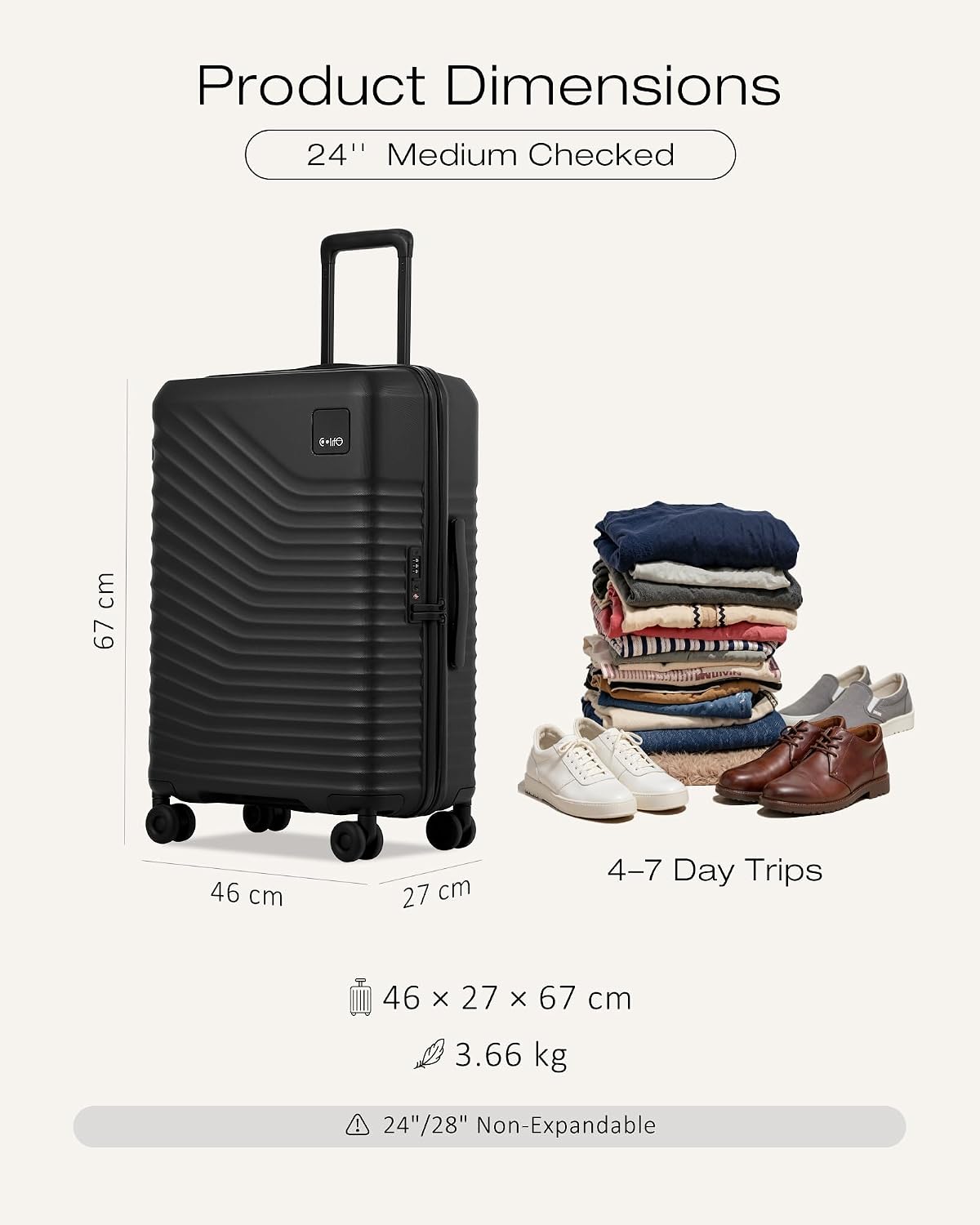 Carry On Luggage Expandable Hardside Upgrade PC Durable Lightweight Travel Suitcases with Dual Spinner Wheels & TSA Lock (Black, Carry-On 20-Inch)