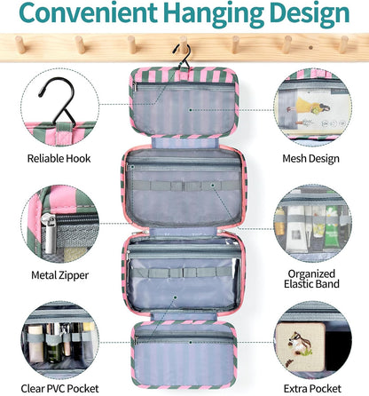 Personalized Initial Travel Hanging Toiletry Bag & Makeup Bag, Toiletry Pouch Organizer Bag for Travel Size Essentials, Cosmetics, Birthday Gifts for Women Teen Girls (Green Checkerboard, M)