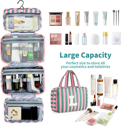 Personalized Initial Travel Hanging Toiletry Bag & Makeup Bag, Toiletry Pouch Organizer Bag for Travel Size Essentials, Cosmetics, Birthday Gifts for Women Teen Girls (Green Checkerboard, M)