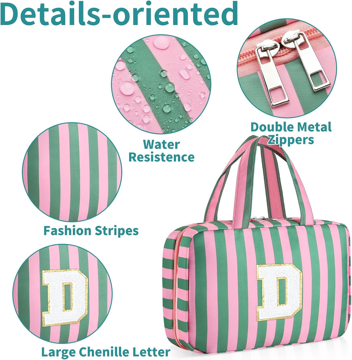 Personalized Initial Travel Hanging Toiletry Bag & Makeup Bag, Toiletry Pouch Organizer Bag for Travel Size Essentials, Cosmetics, Birthday Gifts for Women Teen Girls (Green Checkerboard, M)