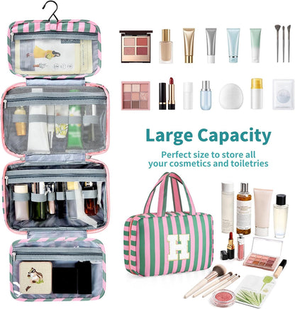 Personalized Initial Travel Hanging Toiletry Bag & Makeup Bag, Toiletry Pouch Organizer Bag for Travel Size Essentials, Cosmetics, Birthday Gifts for Women Teen Girls (Green Checkerboard, M)