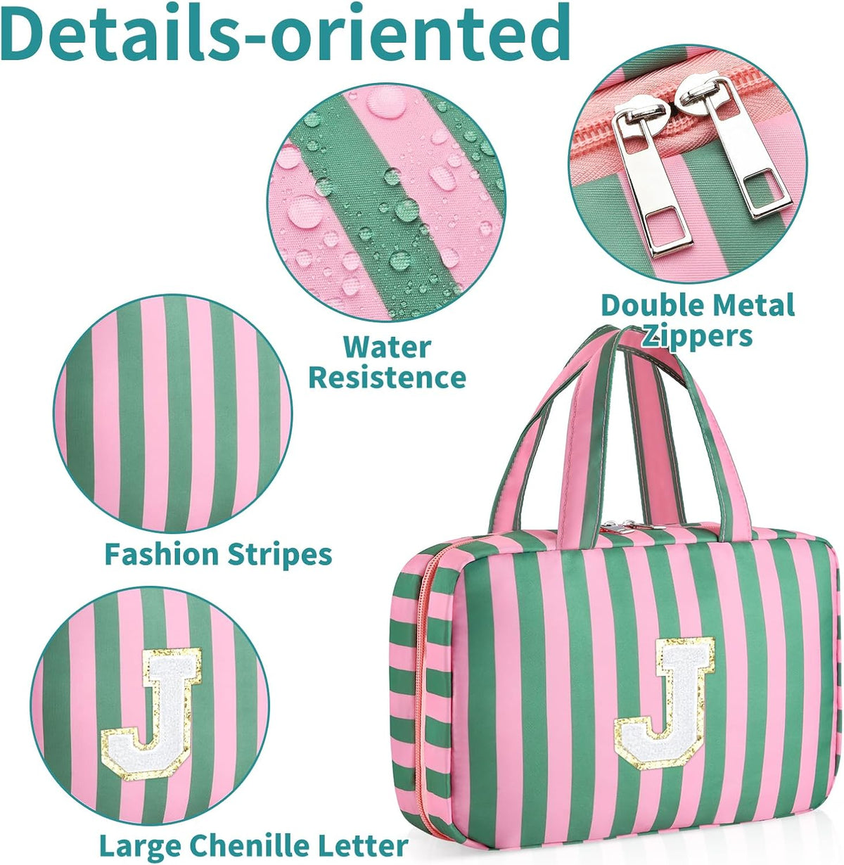 Personalized Initial Travel Hanging Toiletry Bag & Makeup Bag, Toiletry Pouch Organizer Bag for Travel Size Essentials, Cosmetics, Birthday Gifts for Women Teen Girls (Green Checkerboard, M)