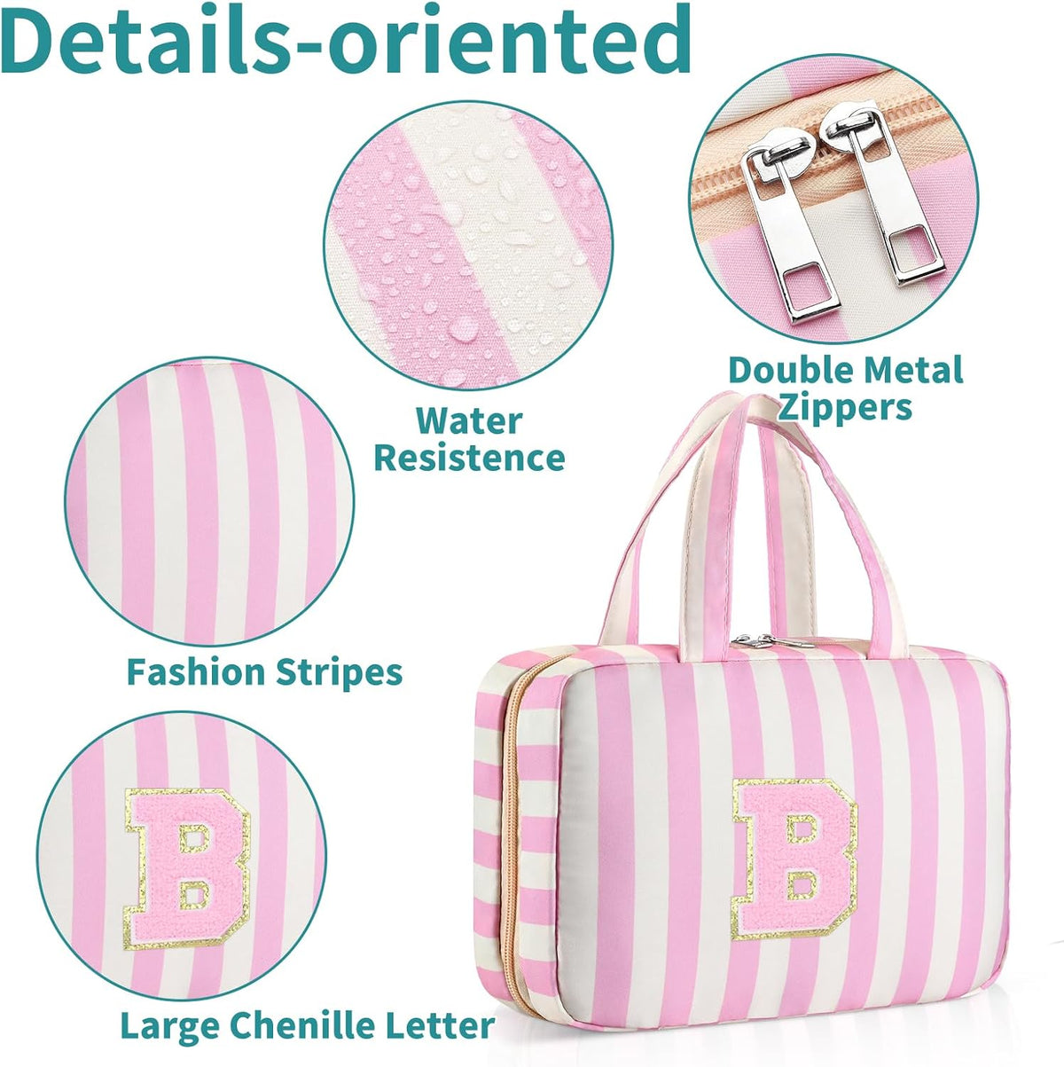 Personalized Initial Travel Hanging Toiletry Bag & Makeup Bag, Toiletry Pouch Organizer Bag for Travel Size Essentials, Cosmetics, Birthday Gifts for Women Teen Girls (Green Checkerboard, M)