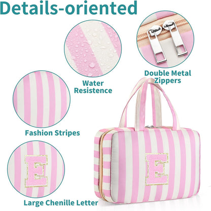 Personalized Initial Travel Hanging Toiletry Bag & Makeup Bag, Toiletry Pouch Organizer Bag for Travel Size Essentials, Cosmetics, Birthday Gifts for Women Teen Girls (Green Checkerboard, M)